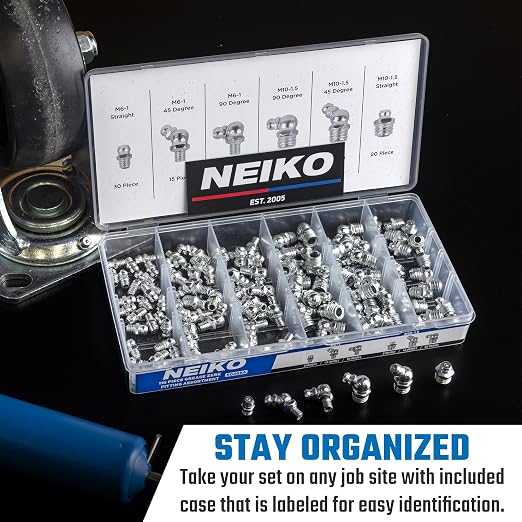 NEIKO 50466A Grease Fitting Assortment, 110 Piece, Straight & Angled Zerk - Image 4