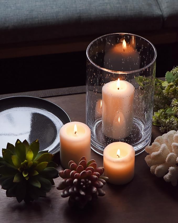 Hurricane Candle Holder Glass Cylinder Vase Clear Seeded 8" H | Pillar Candle - Image 4