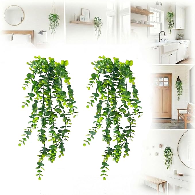 2 Pack Fake Hanging Plants, Artificial Potted Plants by BloomwithJoy