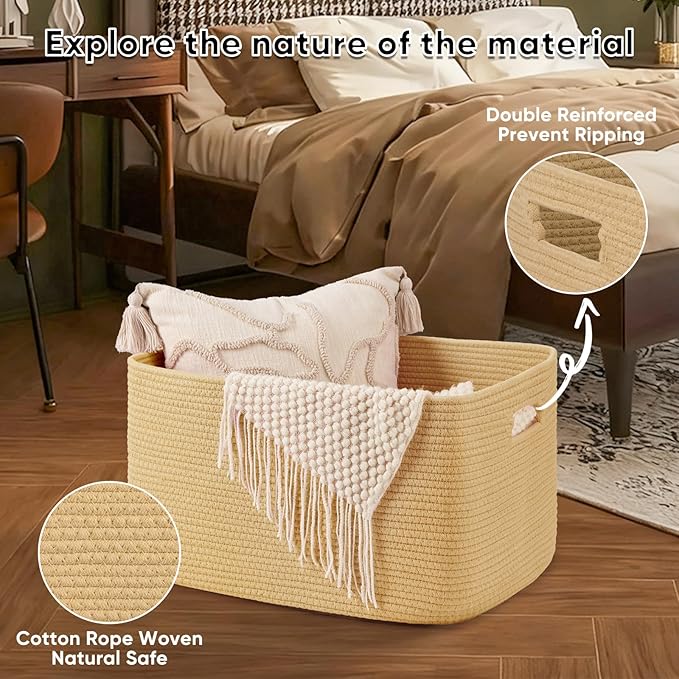 OIAHOMY 75L Large Blanket Basket, Woven Cotton Rope Baskets - Image 5