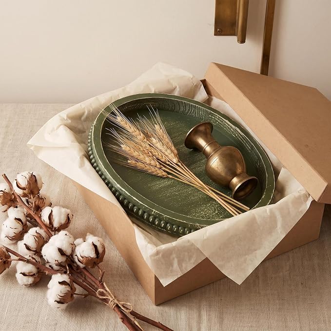 Hrastany Round Green Wood Decorative Tray, Coffee Table Tray - Image 7