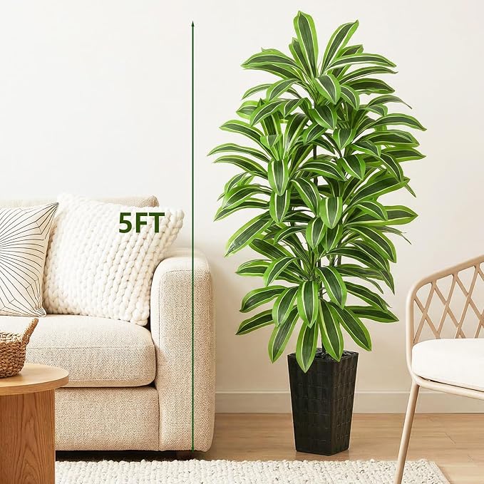 Artificial Yellow Dracaena Tree Indoor, 5FT Tall Fake Floor Plants - Image 3