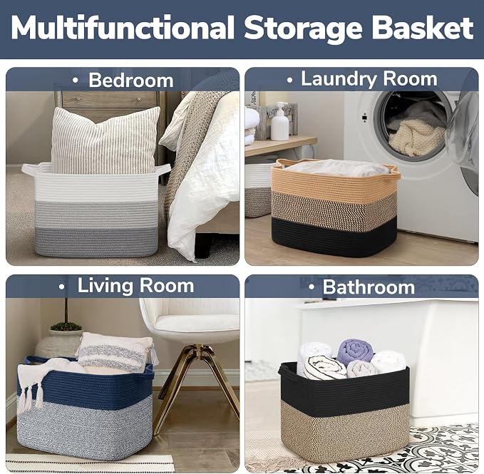 Goodpick 50L Large Woven Storage Basket, Cotton Rope Baskets - Image 5