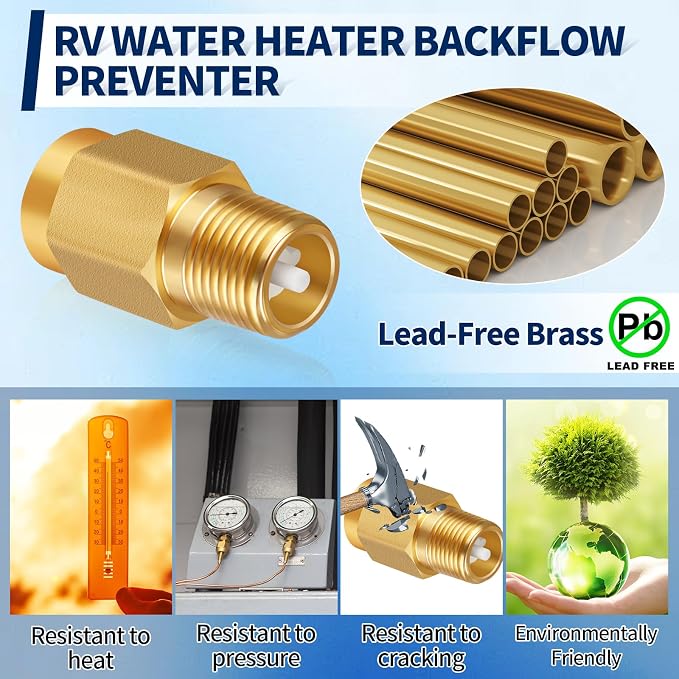 RV Water Heater Backflow Preventer, 1/2" NPT Male to Female Thread Hot Water - Image 4