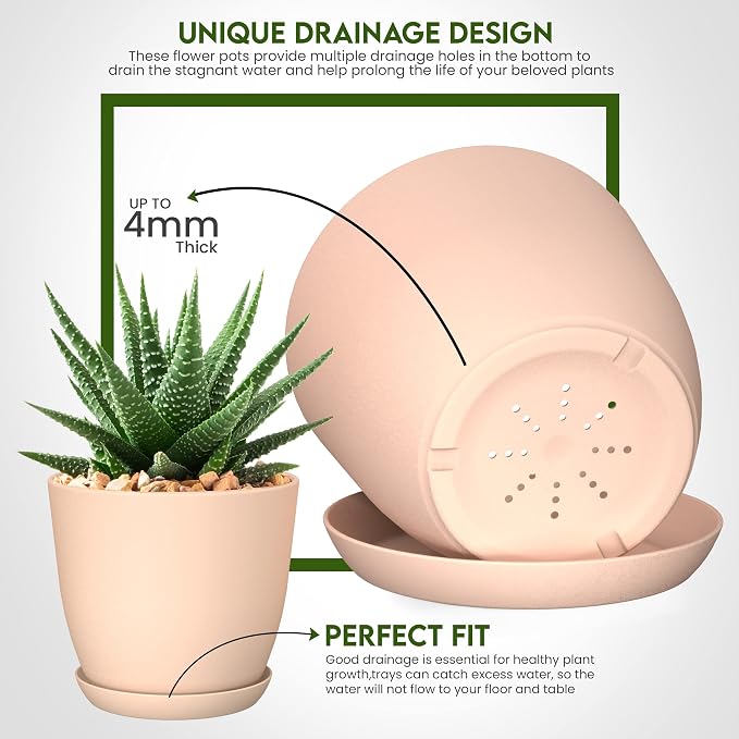Plant Pots Indoor with Drainage, 5 Pack Multi-Size Planters Set - Image 3