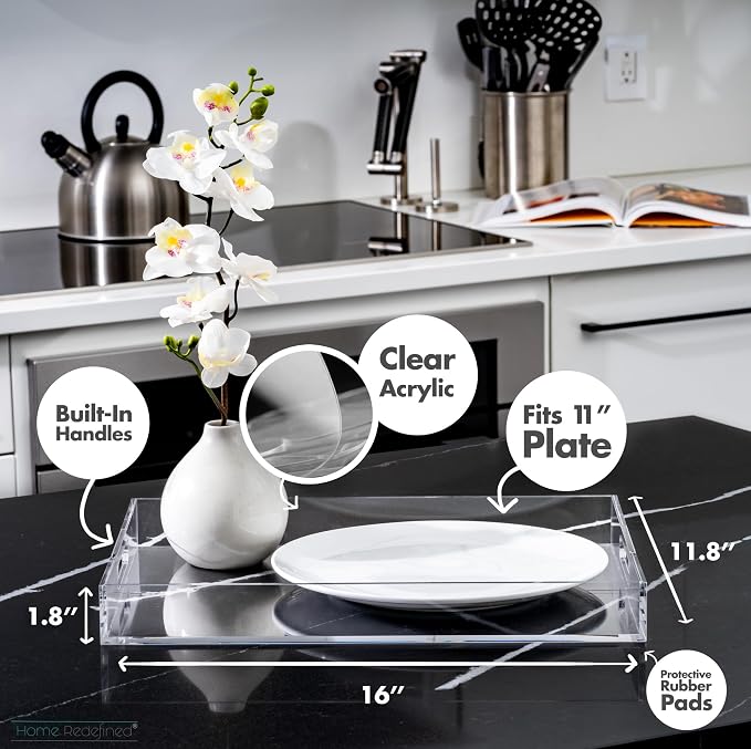 Modern Elegant 16"x12" Rectangle Acrylic Lucite Plastic Decorative Tray Clear - Image 3