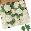 AmyHomie Ivory Rose 25pcs Real Looking Artificial Flowers w/Stem | Bouquet by AmyHomie