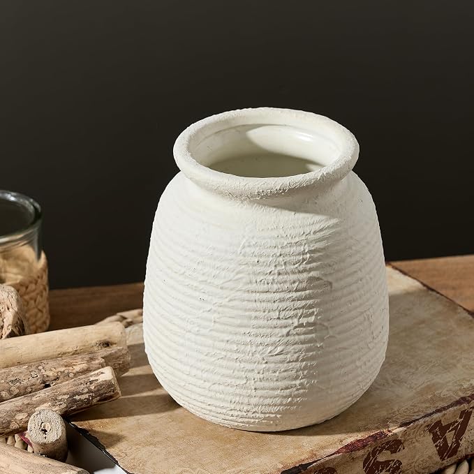 Ceramic Flower Vase, Small Rustic Farmhouse Vases Home Decor, Short Pottery - Image 3