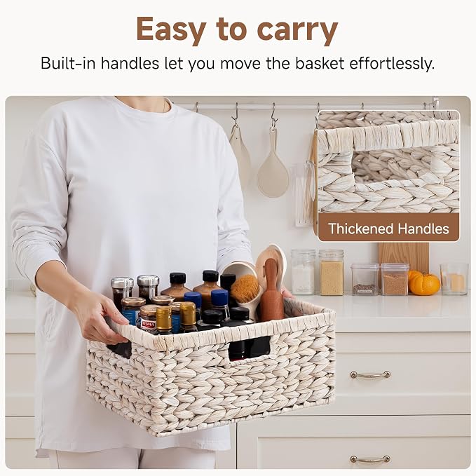 StorageWorks Pantry Baskets, Water Hyacinth White Wicker Baskets, Pantry - Image 3