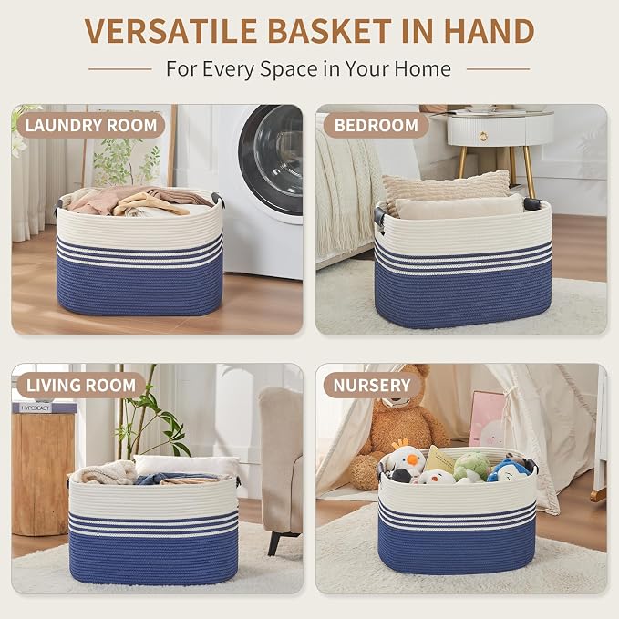 Laundry Hamper with Handles, 72L Rope Laundry Basket, toys and laundry in - Image 4