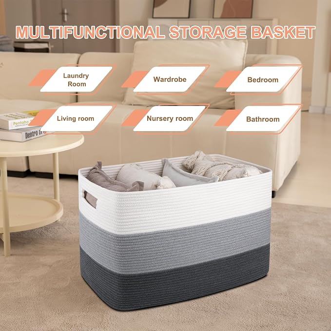 OIAHOMY 108L Extra Large Blanket Basket Dog Toy Basket radient Dark Grey | - Image 6
