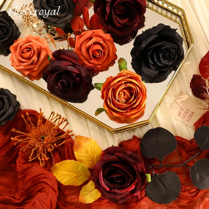 Halloween Artificial Flowers Black Flowers Mix Silk Flowers Fake Roses - Image 6