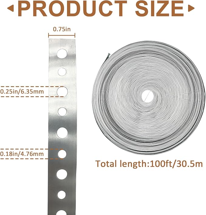 2Pack Galvanized Pipe Hanger Strap Metal Pipe Strap 3/4-Inch x 100-Feet 24-Gauge - Image 2