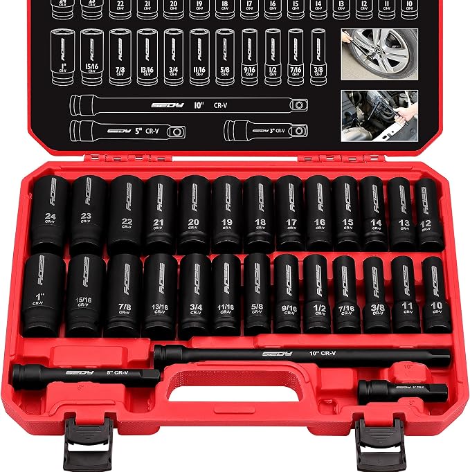 29-Piece 1/2" Drive Impact Socket Set, SAE and Metric Sizes - Image 9