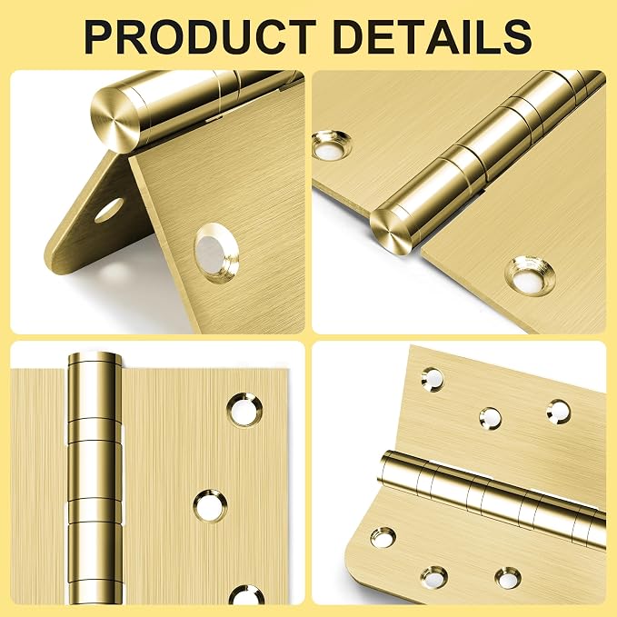 6 Pack 4 Inch Heavy Duty Door Hinges, Stainless Steel, Square and 5/8'' Radius - Image 4