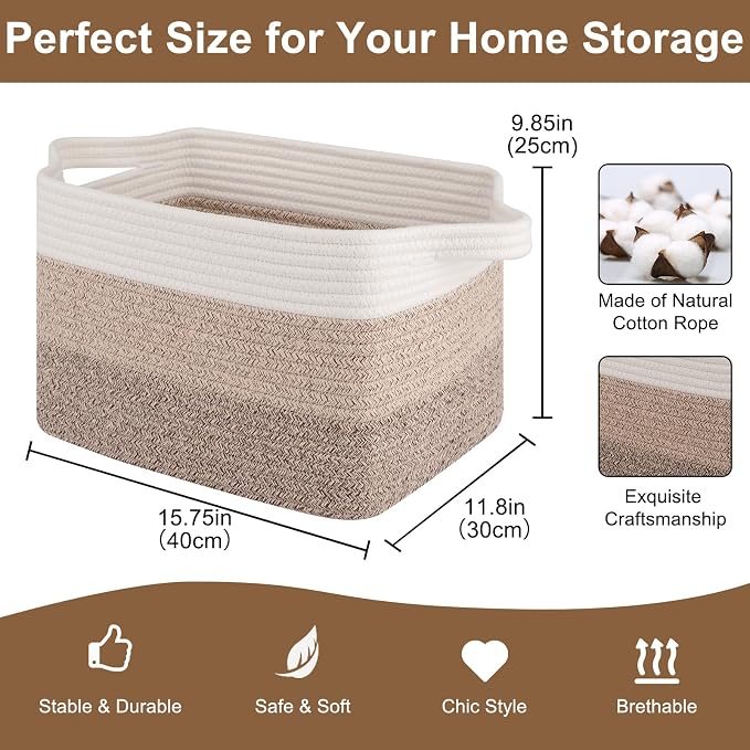 OIASKET Storage Basket for Organizing, Woven Baskets for Storage, Rectangle - Image 2