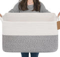 Goodpick 75L Extra Large Woven Rope Blanket Basket, Light Gray | 22" × 17" × by Goodpick