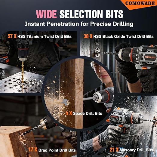 COMOWARE 246 Pcs Drill Bit Set for Cordless Drill, Drill Driver Bit Set for Wood - Image 3