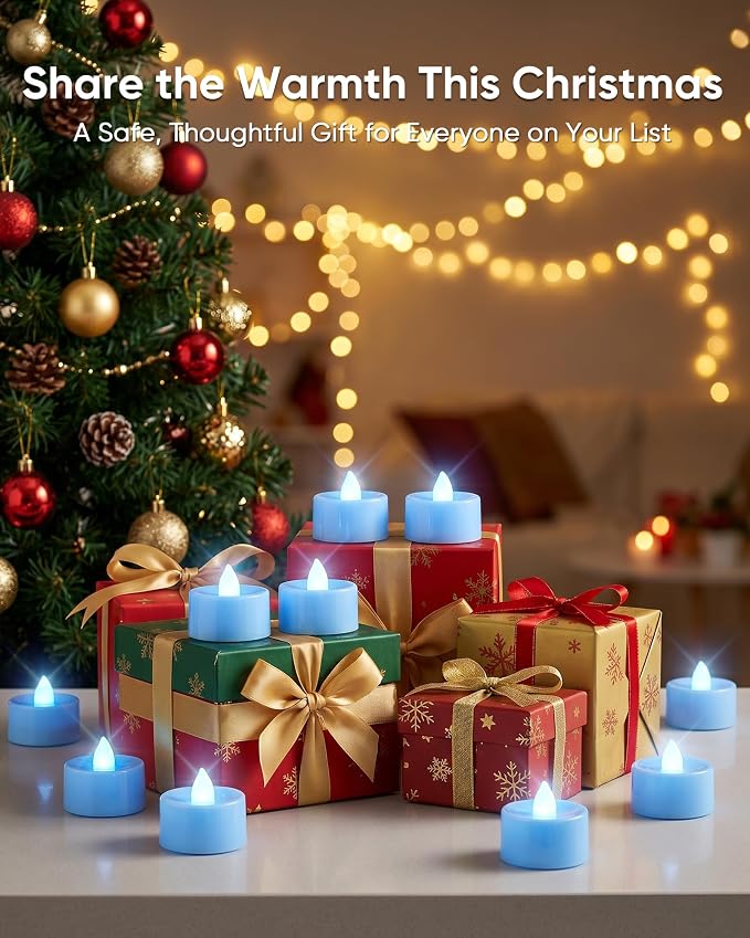 Homemory 50-Pack Light Blue Flameless Battery Tealight Candles, 200+ Hours | - Image 6