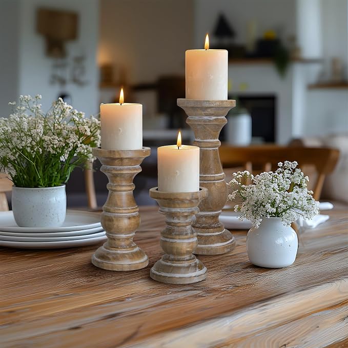 Candle Holder for Pillar Candle Set of 3, Farmhouse Wood Candle Holder - Image 6