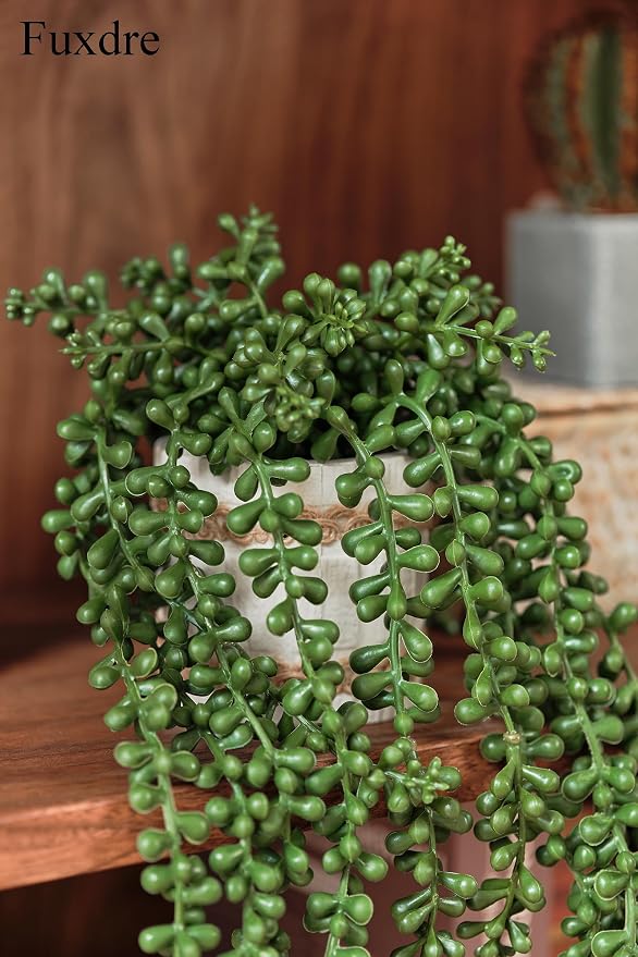 2 Pack Fake Hanging Plants, Faux Eucalyptus Vine Fern and String of Pearls | - Image 5