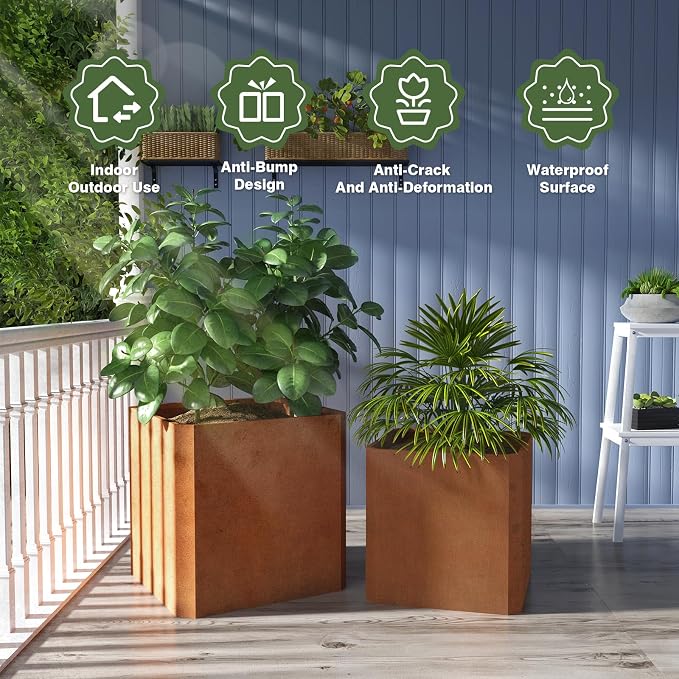 Corten Steel Planter Box 20”L x 20"W x 20"H Large Square Steel Planter Box | - Image 2