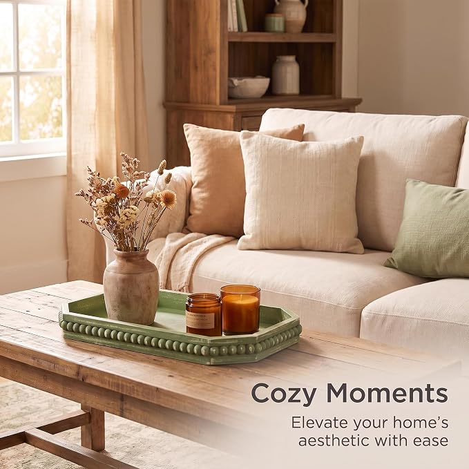 Hrastany Sage Green Wood Decorative Tray, Coffee Table Tray - Image 5