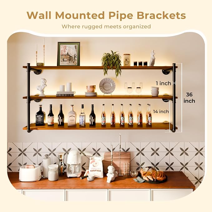 Industrial Wall Mount Pipe Shelf Brackets, Open Bookshelf Brackets - Image 3