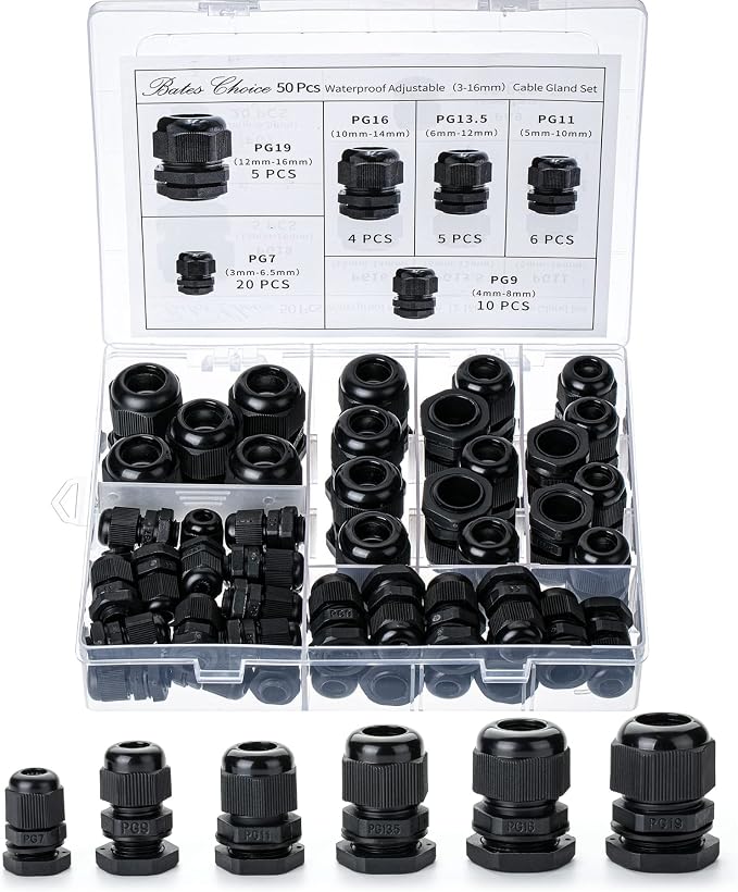 Bates- Nylon Cable Gland, 3-16 mm Cable Gland Connectors, Waterproof by BatesChoice