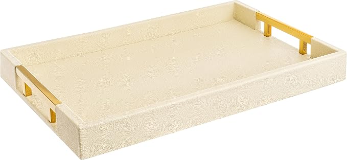 Modern Elegant 17.5”x12” Rectangle Cream Rectangle Shagreen Faux Leather by HomeRedefined