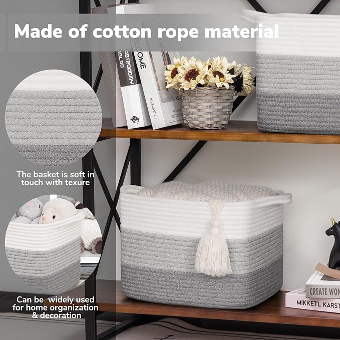 Goodpick Woven Storage Basket for Shelves, Gradient Gray | Stylish Gift Basket - Image 4
