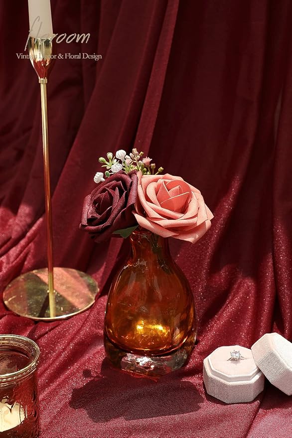 Artificial Flowers 25pcs Real Looking Burgundy & Pinky Cedar Foam Fake Roses - Image 3