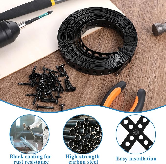 Black Metal Strap with Holes 2/3 Inch × 33 FT 0.6mm Thickness Galvanized Pipe - Image 3