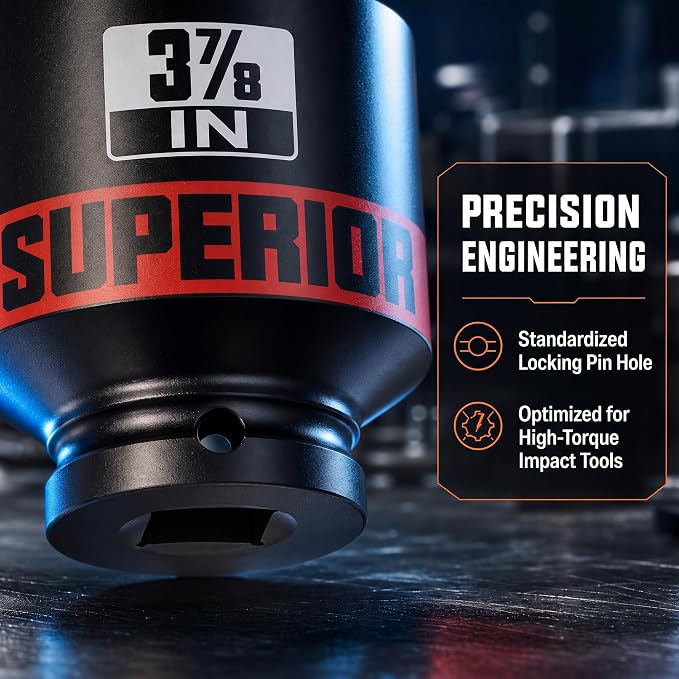 6 Piece 1”Drive Shallow Impact Socket Set, 3-1/4”-4”Axle Nut Sockets, 6 Point - Image 4