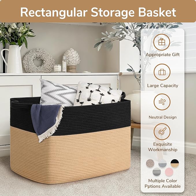 Goodpick 105L Extra Large Woven Blanket Basket Cotton Rope Storage Baskets - Image 7