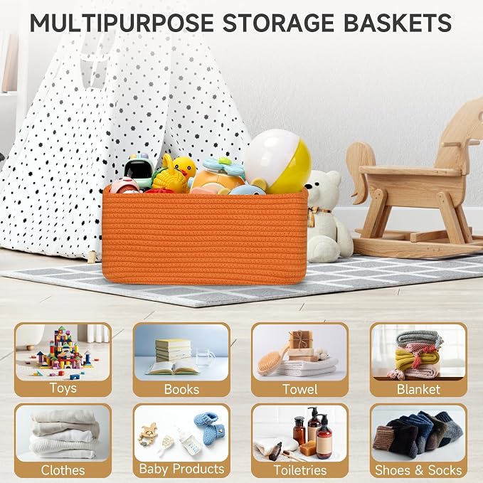 3 Pack Storage Baskets for Organizing, 13.7×9.5×6.3", Cotton Rope Basket for - Image 6