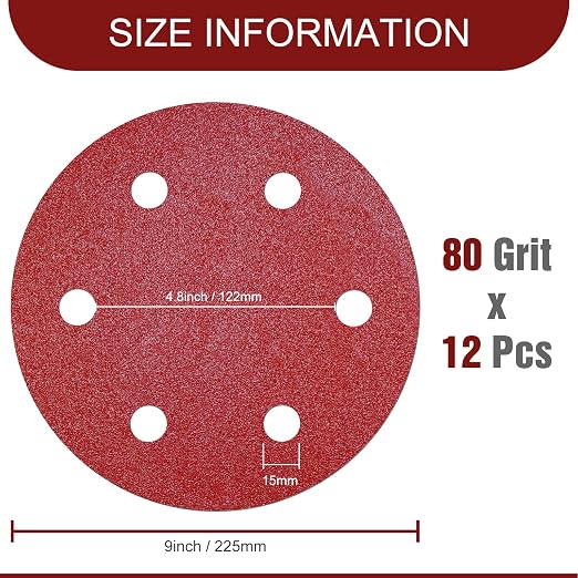 Awutzut 9 Inch 6 Hole Sanding Discs 80 Grit Hook and Loop - Image 3