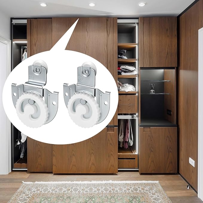 Sliding Closet Door Hardware Set, 4 Pack Sliding Wardrobe Door Hardware Roller - Image 6
