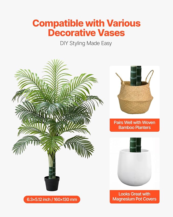 VEVOR Artificial Areca Palm Tree 5 ft, Fake Palm Tropical Plants - Image 5
