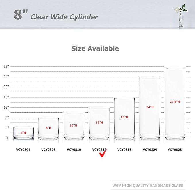 WGV Cylinder Vase, Width 8", Height 12", Floral Container, Planter Terrarium - Image 3