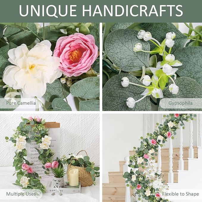 TOCHGREEN 4 Pack Artificial Eucalyptus Flower Garland - Image 5