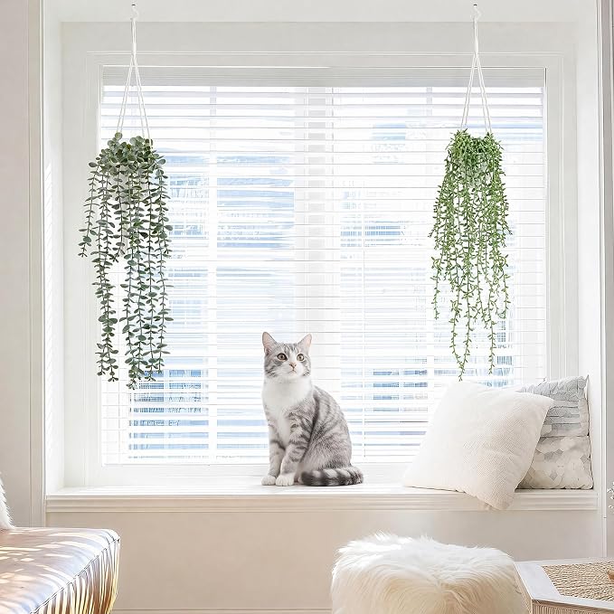 Artificial Hanging Plants, 2 Pack Macrame Plant Hanger - Image 2