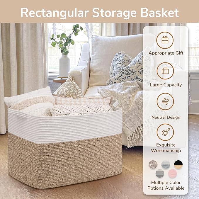 Goodpick 105L Extra Large Woven Rope Blanket Basket, Toys & Pillows, Living - Image 7