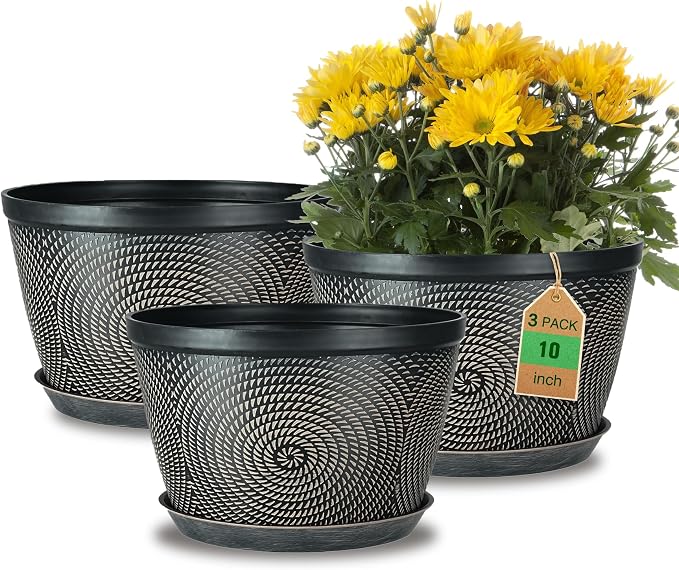 Quarut 10 Inch Flower Pots, 3 Pack Planters by Quarut