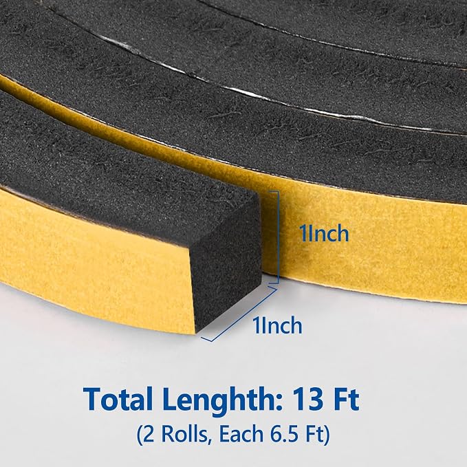 Kikerike Self Adhesive Foam Tape Weatherstrip 1in x 1in x 13Ft High Density - Image 2