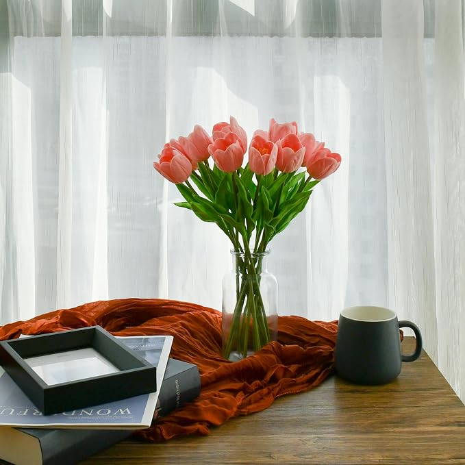 Mandy's 12pcs Artificial Light Pink Open Tulips | 13.5 Inch Lifelike PU Tulips - Image 4