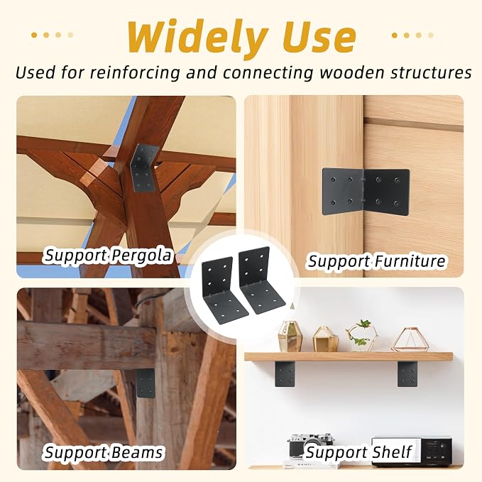12-Pack 4"x4"x3-1/8 Heavy Duty Steel Corner Bracket, L Right Angle Bracket | - Image 2