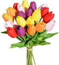 Mandy's 20pcs Artificial Multicolor Tulips | 13.5 Inch Lifelike PU Tulips Faux by Mandys