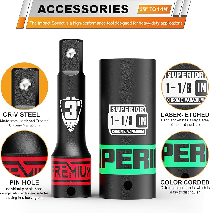 17 Piece 1/2" Drive Impact Socket Set, 3/8" - Image 4