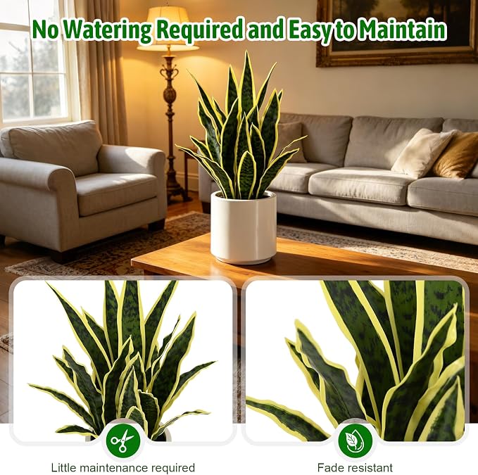 Fake Snake Plant 22" Tall, Realistic Touch Leaves, Potted Artificial Plants - Image 4